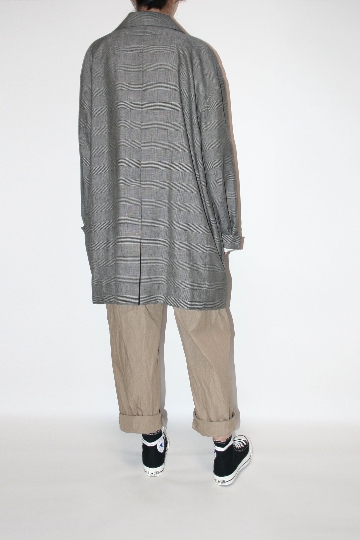 VOAAOV BISHU LINEN x POLYESTER BLENDED YARN GLENCHECK JACKET - BEIGE/CHECK
