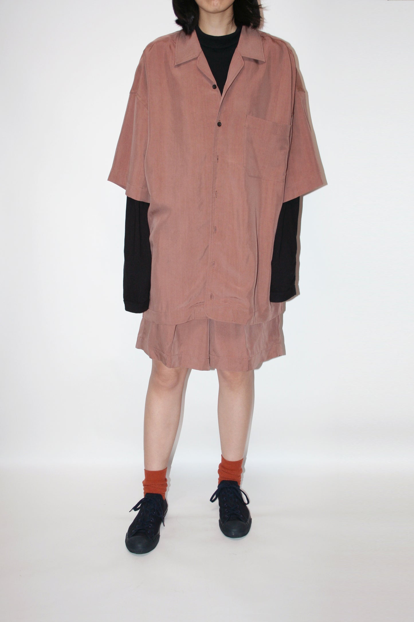 VOAAOV SOFT DRAPE MODAL SS SHIRT - PINK