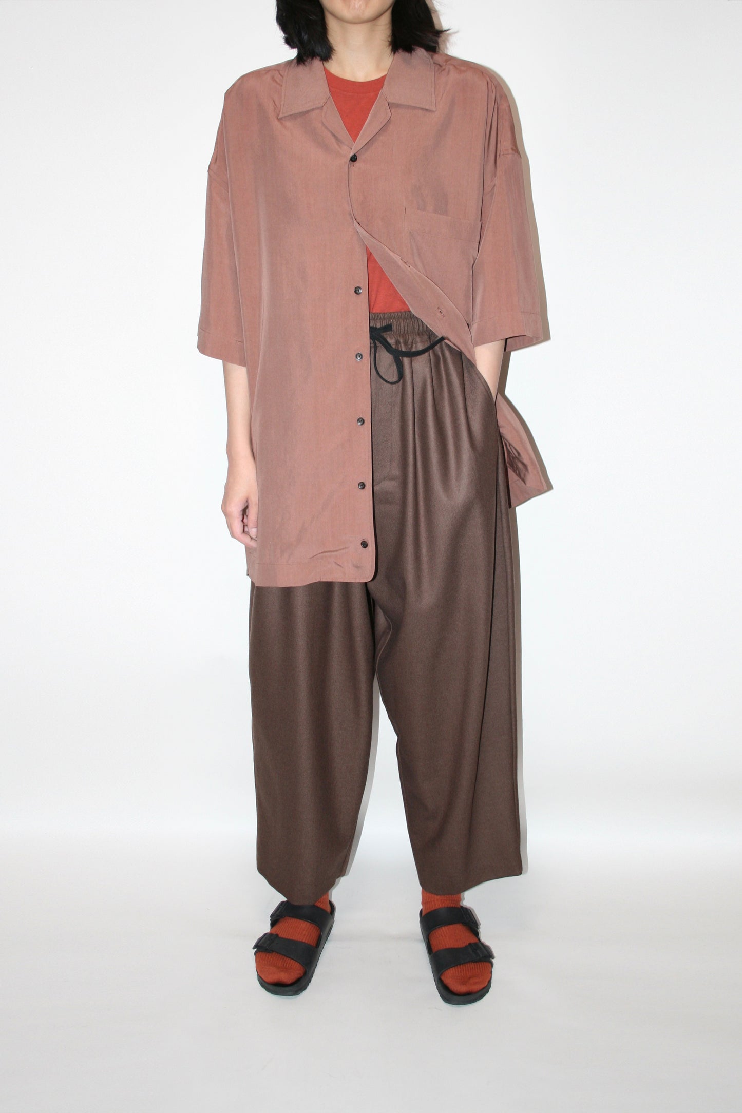 VOAAOV SOFT DRAPE MODAL SS SHIRT - PINK