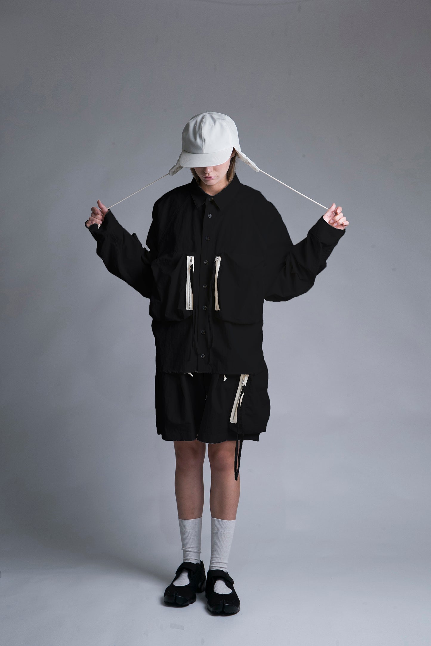 MY BEAUTIFUL LANDLET NYLON DYED TAFFETA BIG POCKET SHIRT - BLACK