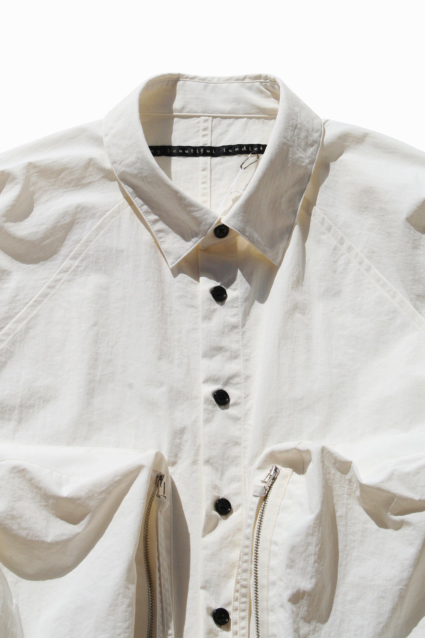 MY BEAUTIFUL LANDLET NYLON DYED TAFFETA BIG POCKET SHIRT - OFF WHITE