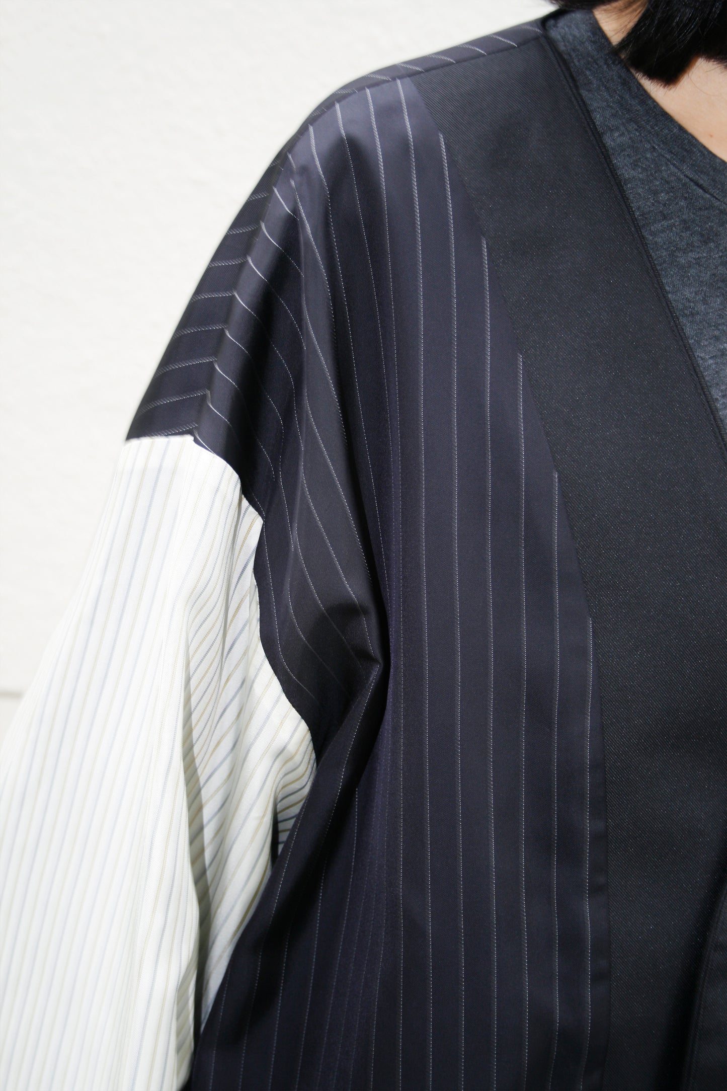 MY BEAUTIFUL LANDLET HIGH DENSITY GABARDINE STRIPE CUPRO REVERSIBLE COAT - BLACK