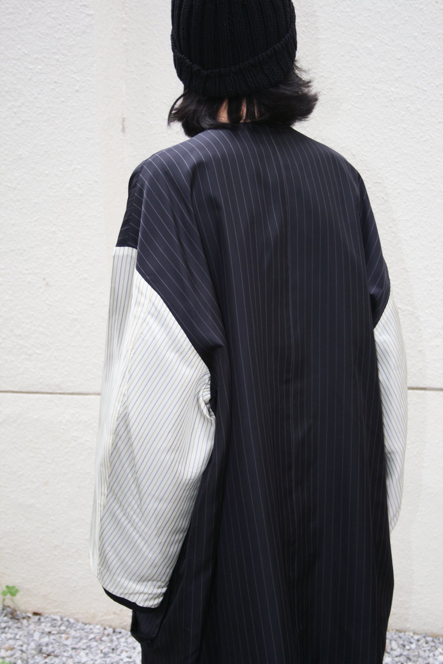 MY BEAUTIFUL LANDLET HIGH DENSITY GABARDINE STRIPE CUPRO REVERSIBLE COAT - BLACK