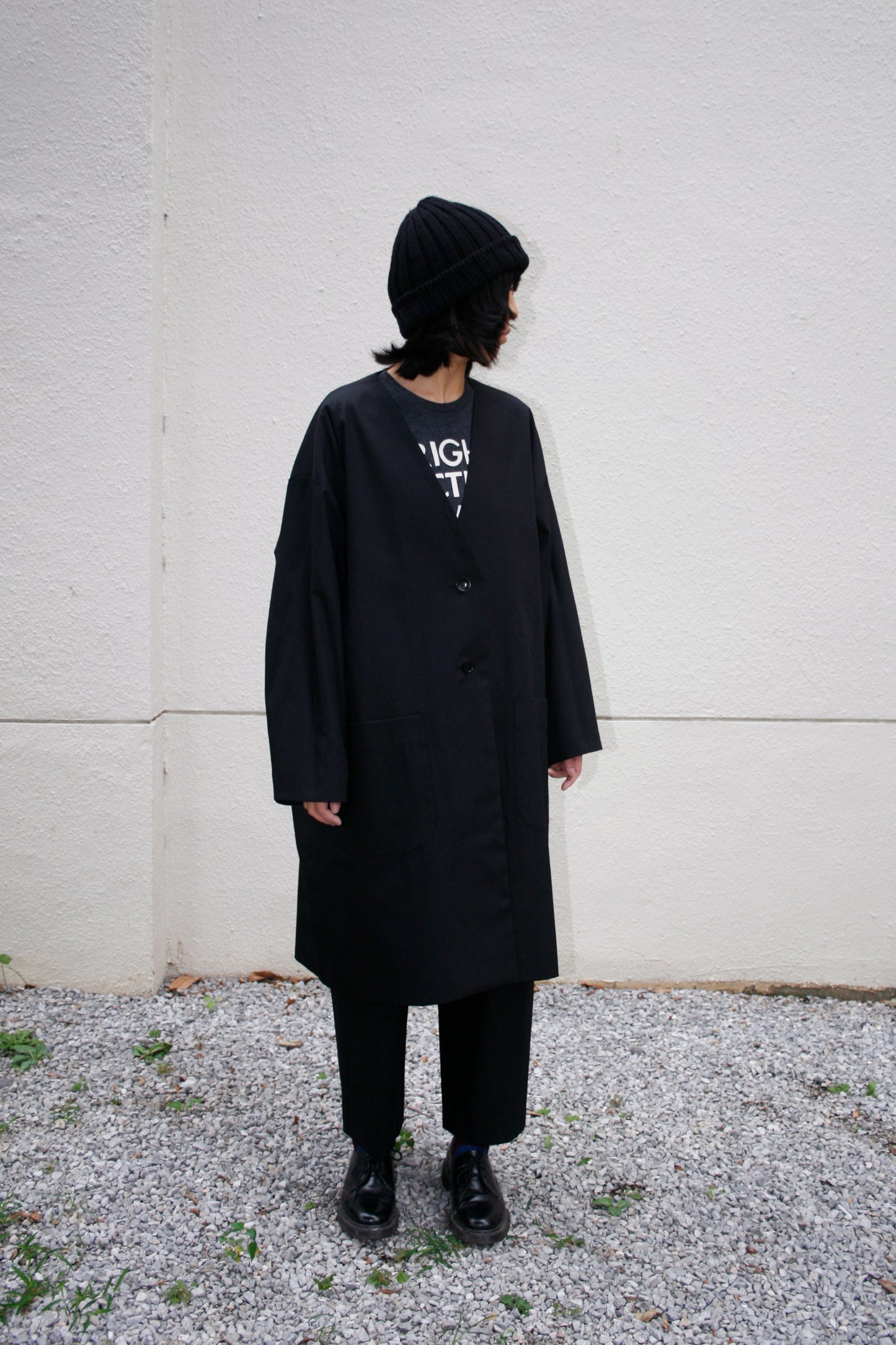 MY BEAUTIFUL LANDLET HIGH DENSITY GABARDINE STRIPE CUPRO REVERSIBLE COAT - BLACK