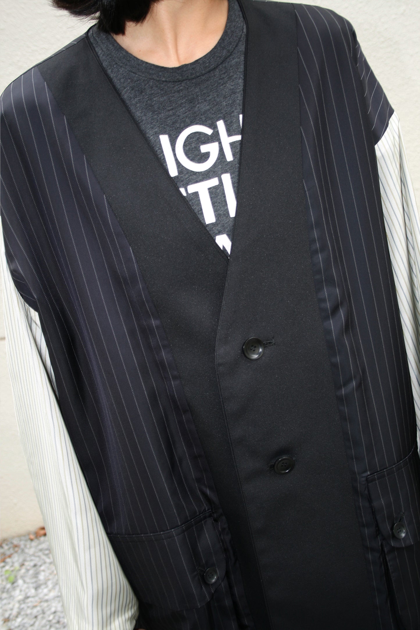 MY BEAUTIFUL LANDLET HIGH DENSITY GABARDINE STRIPE CUPRO REVERSIBLE COAT - BLACK
