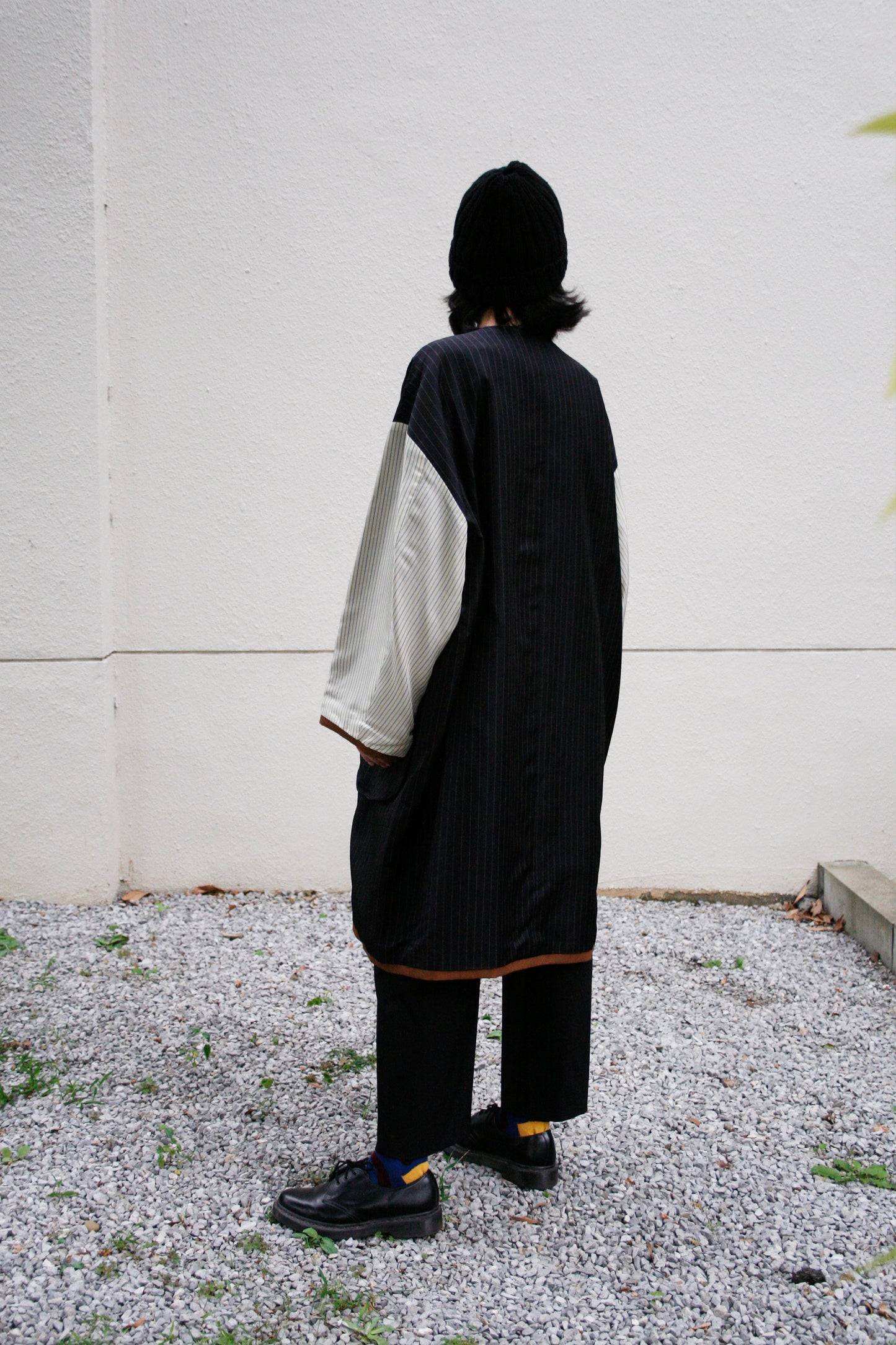 MY BEAUTIFUL LANDLET HIGH DENSITY GABARDINE STRIPE CUPRO REVERSIBLE COAT - BROWN