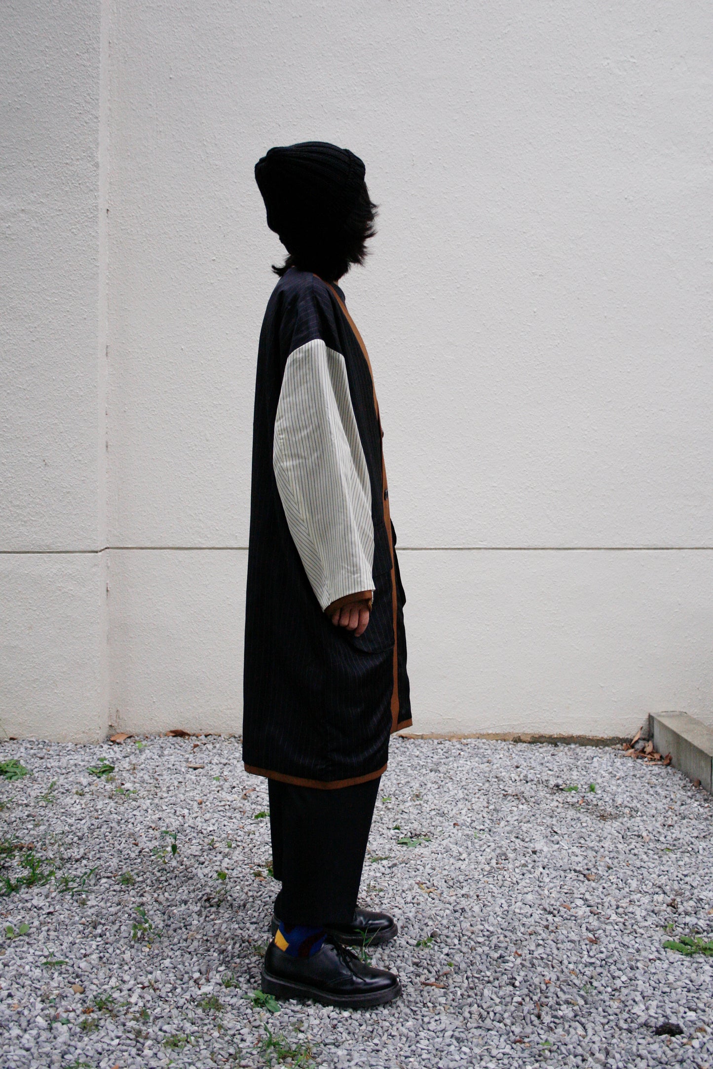 MY BEAUTIFUL LANDLET HIGH DENSITY GABARDINE STRIPE CUPRO REVERSIBLE COAT - BROWN