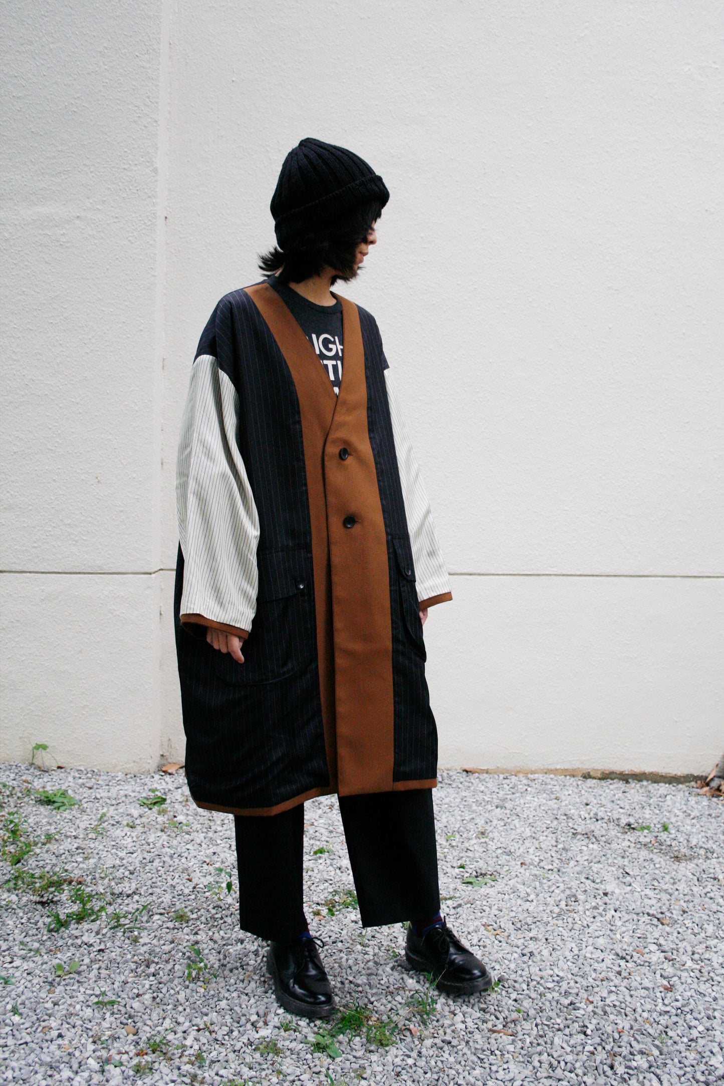MY BEAUTIFUL LANDLET HIGH DENSITY GABARDINE STRIPE CUPRO REVERSIBLE COAT - BROWN