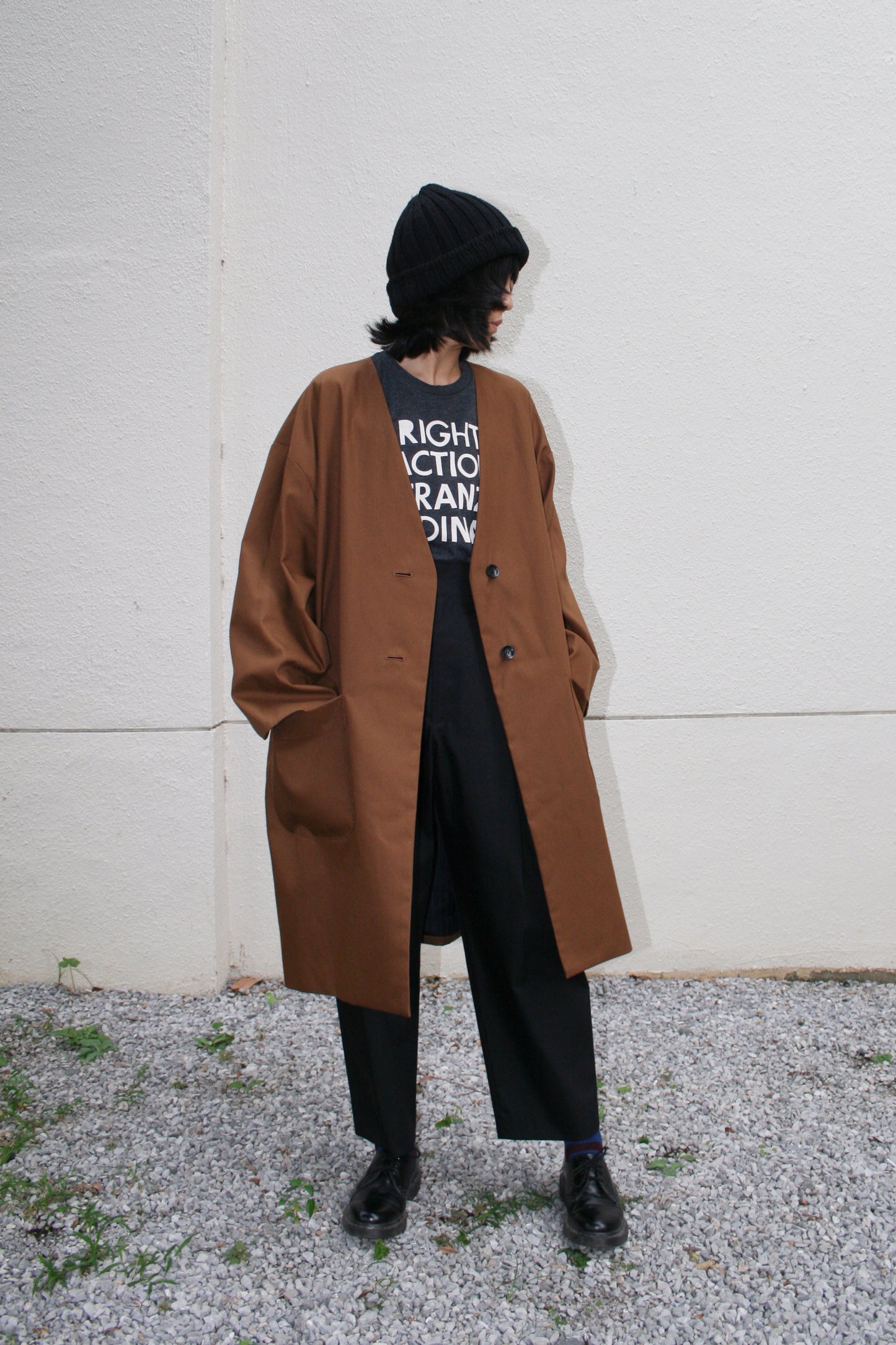 MY BEAUTIFUL LANDLET HIGH DENSITY GABARDINE STRIPE CUPRO REVERSIBLE COAT - BROWN