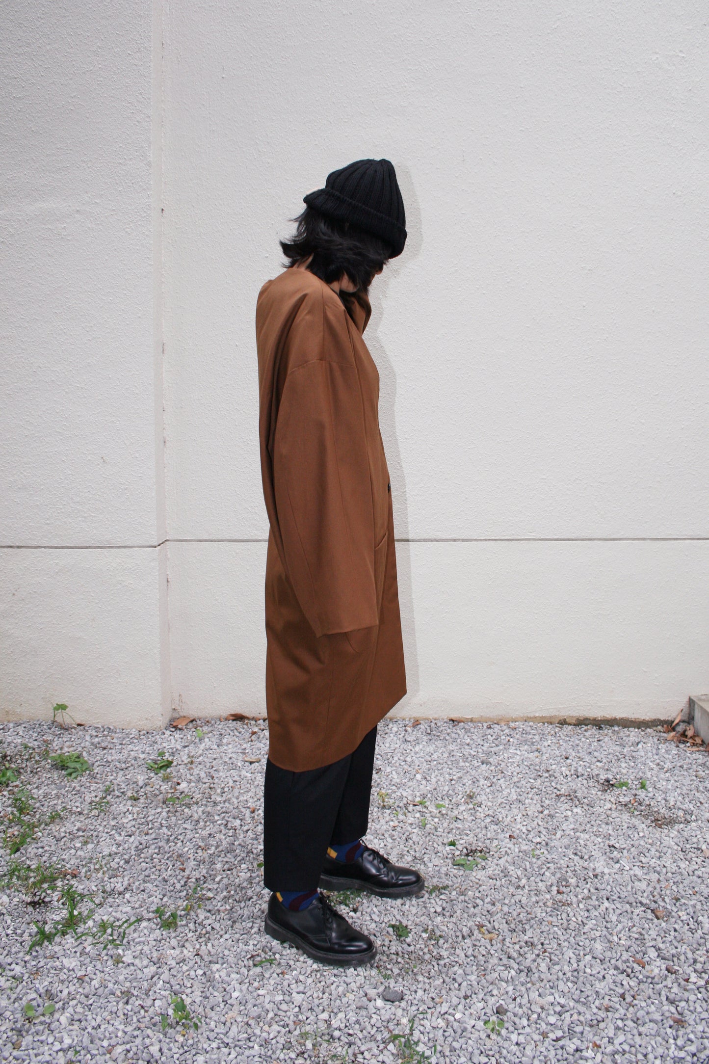 MY BEAUTIFUL LANDLET HIGH DENSITY GABARDINE STRIPE CUPRO REVERSIBLE COAT - BROWN