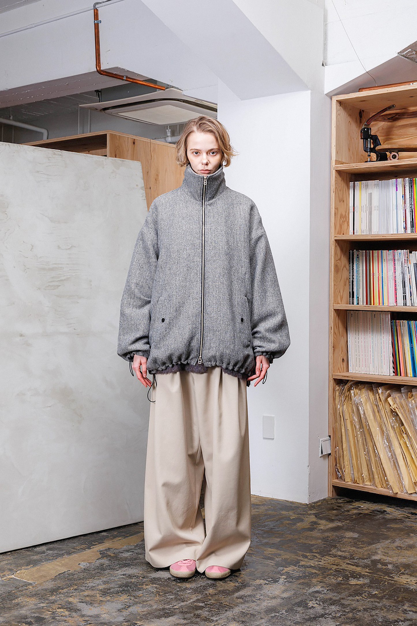 VOAAOV WOOL LINEN HERRINGBONE BLOUSON