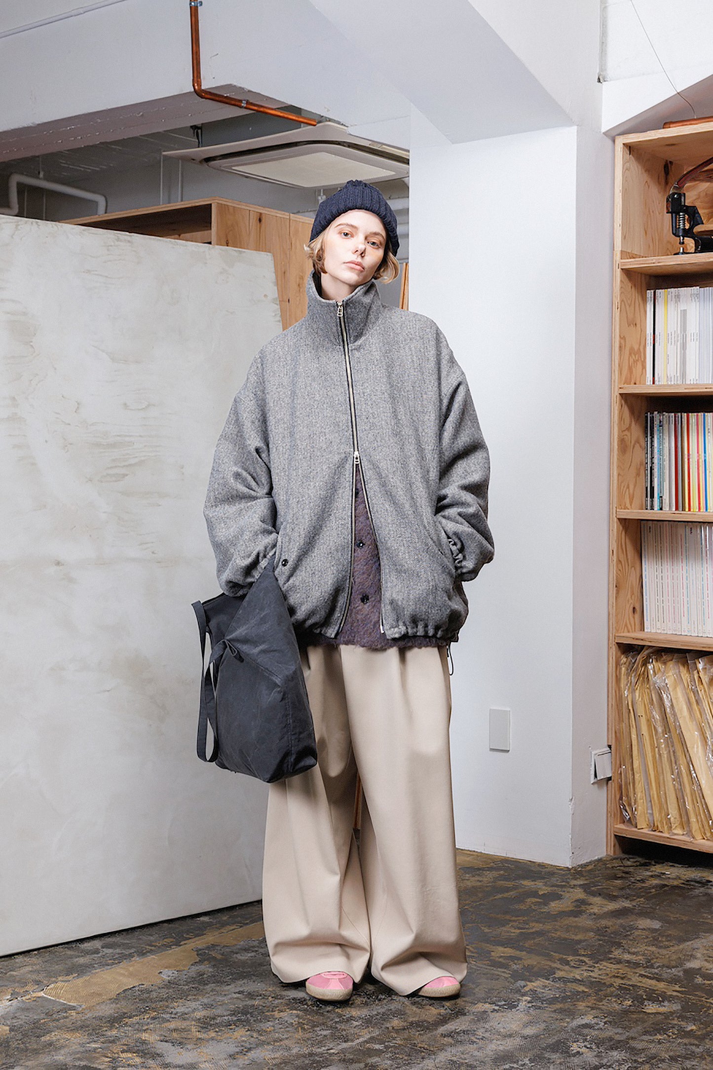 VOAAOV WOOL LINEN HERRINGBONE BLOUSON