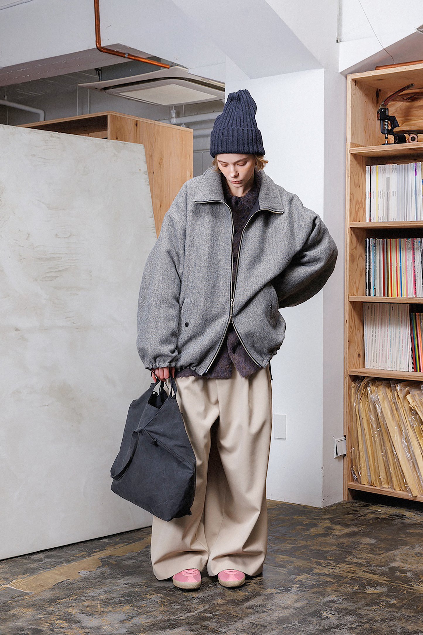 VOAAOV WOOL LINEN HERRINGBONE BLOUSON