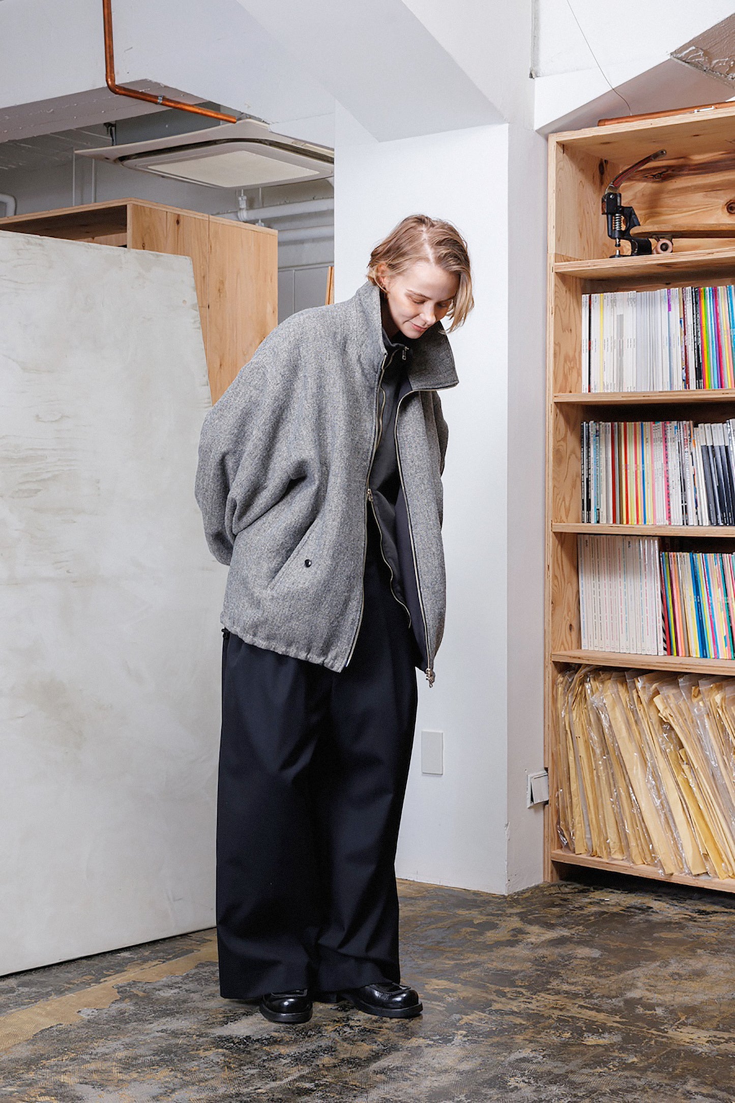 VOAAOV WOOL LINEN HERRINGBONE BLOUSON