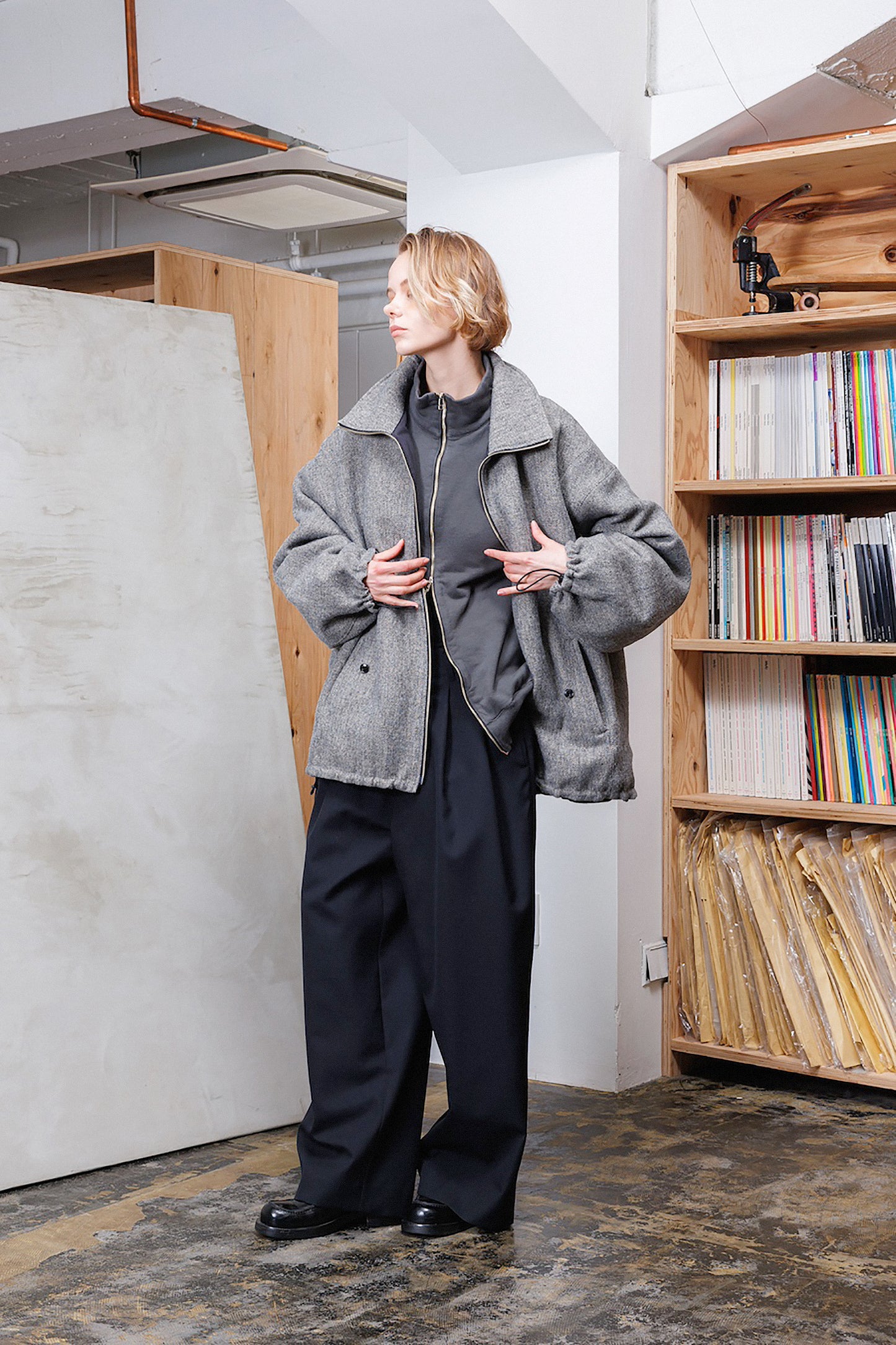 VOAAOV WOOL LINEN HERRINGBONE BLOUSON