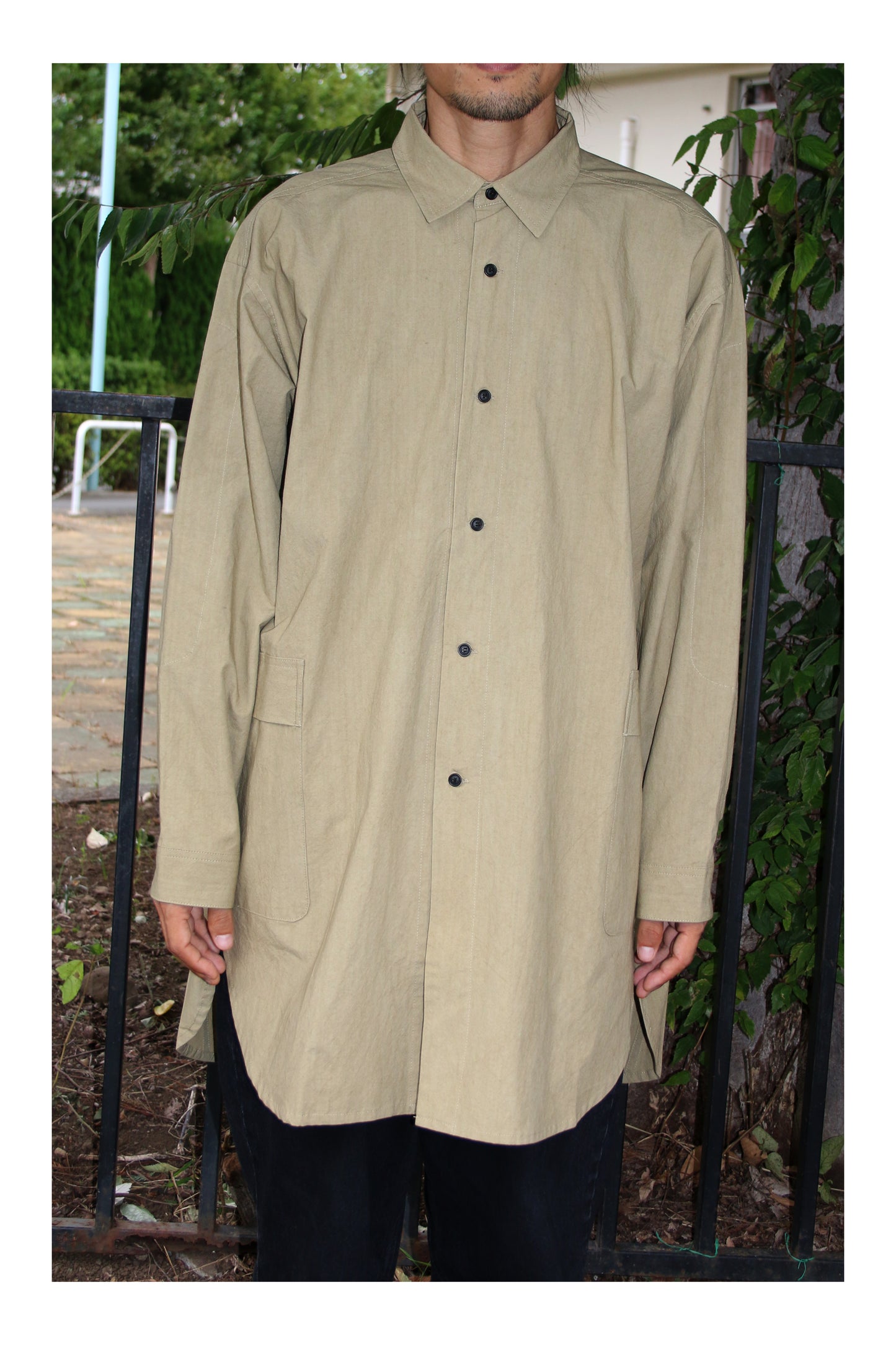 O PROJECT WASHED DENSE CLOTH LONG SHIRT - KHAKI BEIGE