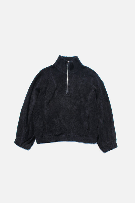 MY BEAUTIFUL LANDLET PILE FABRIC HALF ZIP SWEATER - BLACK