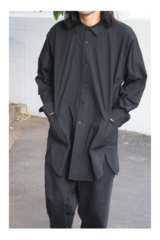 O PROJECT WASHED DENSE CLOTH LONG SHIRT - BLACK