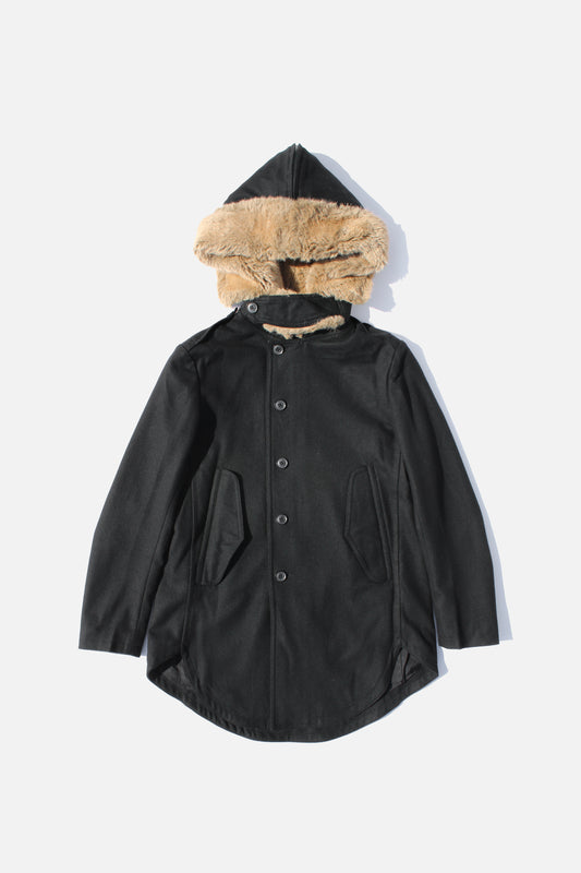 Y's FUR HOOD COAT BLACK