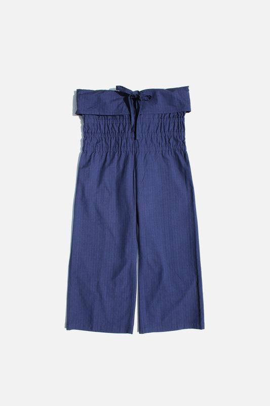 Yohji Yamamoto FEMME WAIST FOLDED WIDE PANTS BLUE STRIPED