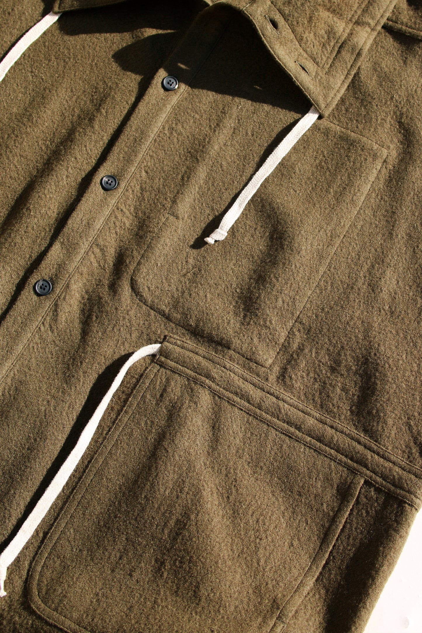 O PROJECT TEDDY WOOL TWILL PARKA JACKET - ARMY GREEN