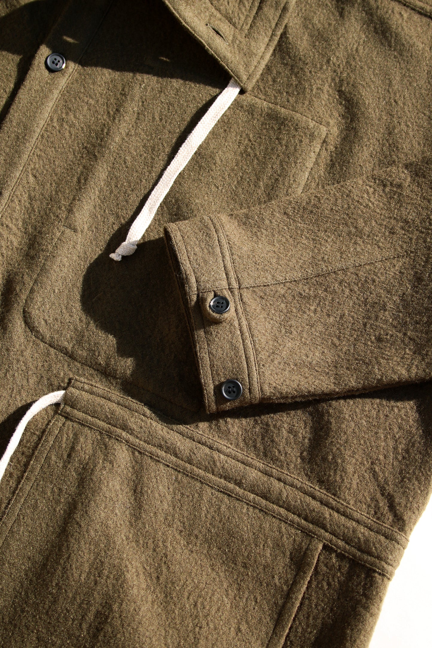 O PROJECT TEDDY WOOL TWILL PARKA JACKET - ARMY GREEN