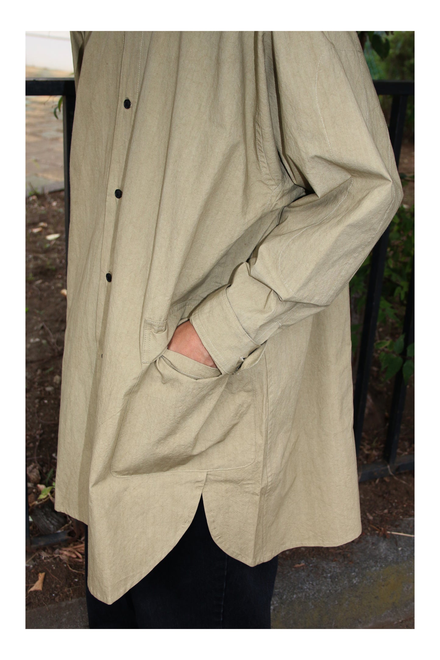 O PROJECT WASHED DENSE CLOTH LONG SHIRT - KHAKI BEIGE