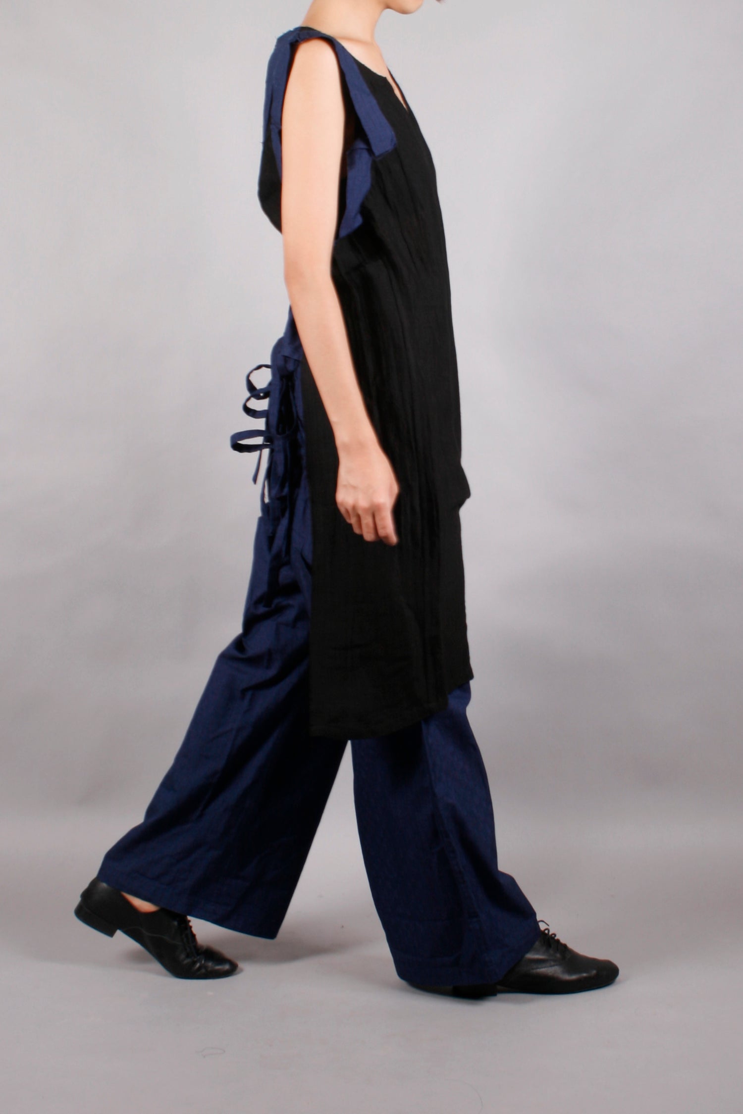 VINTAGE Yohji Yamamoto STRIPED WAIST FOLDED WIDE PANTS BLUE