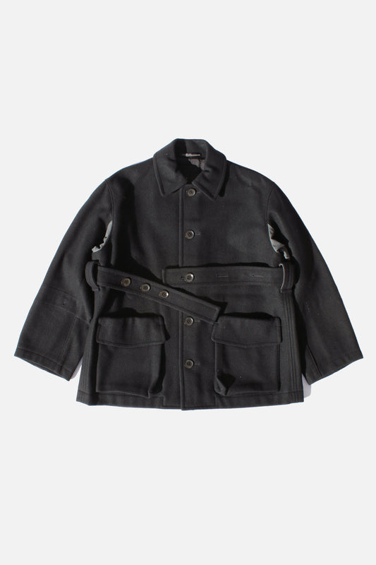 Y's WOOL CASHMERE OPEN-ARM BELT JACKET BLACK