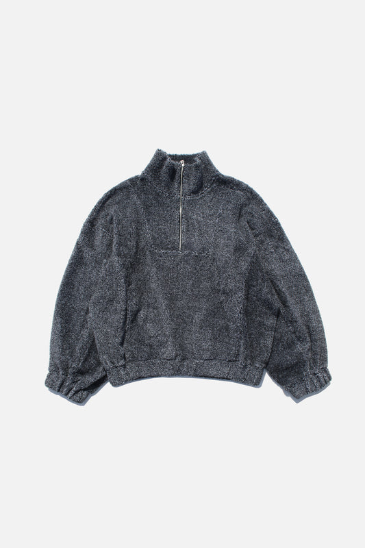 MY BEAUTIFUL LANDLET PILE FABRIC HALF ZIP SWEATER - CHARCOAL