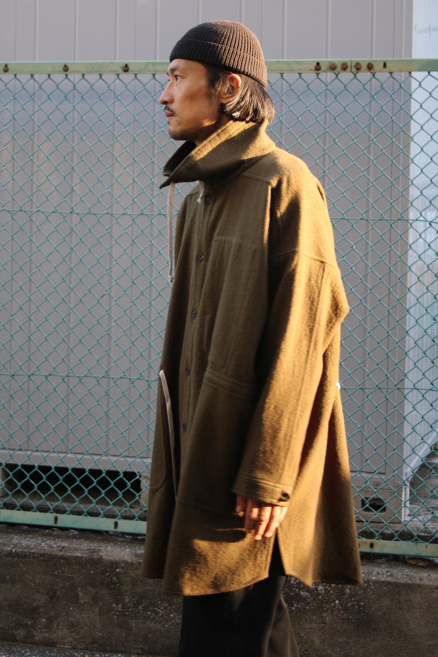 O PROJECT TEDDY WOOL TWILL PARKA JACKET - ARMY GREEN