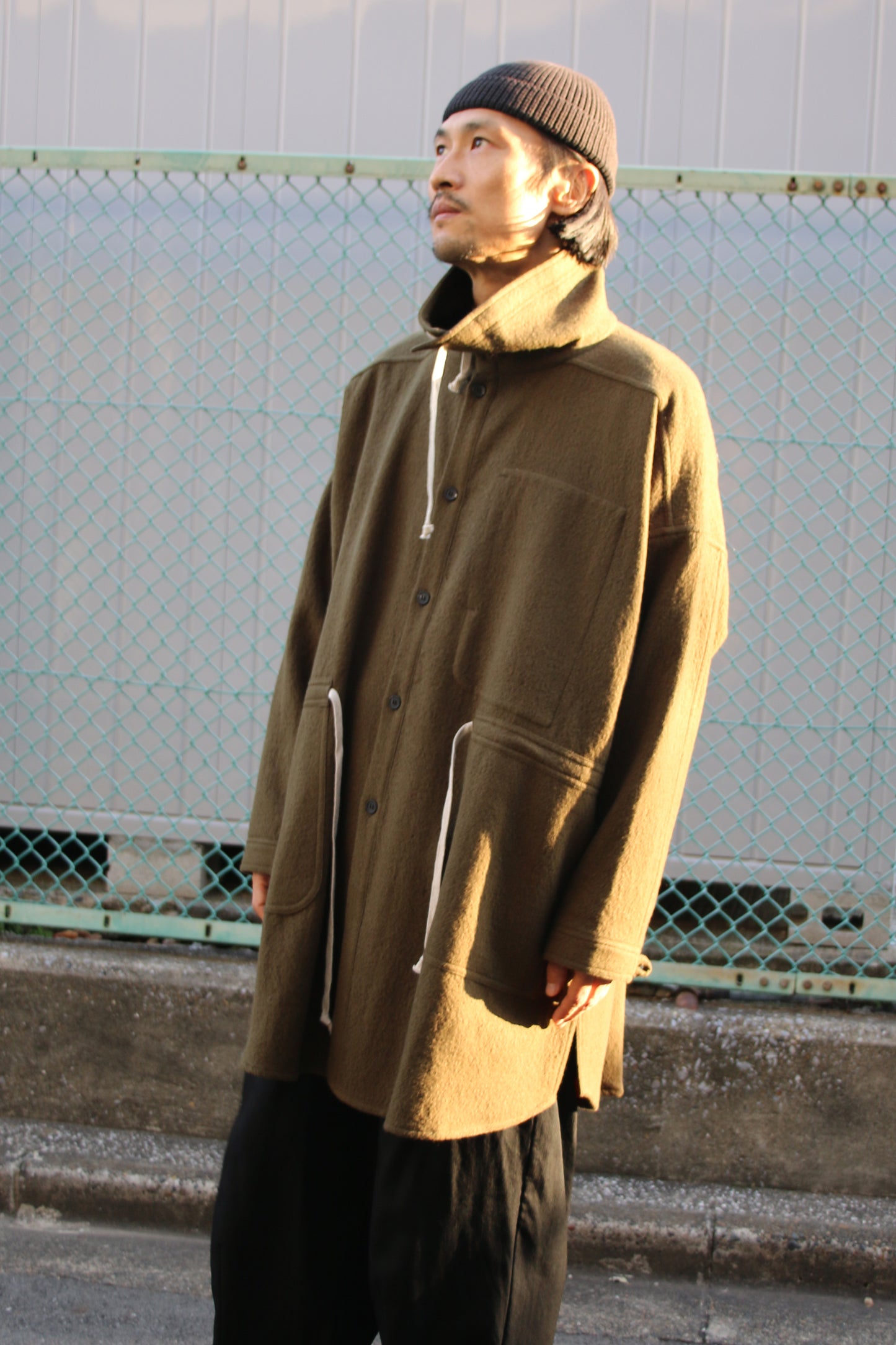 O PROJECT TEDDY WOOL TWILL PARKA JACKET - ARMY GREEN