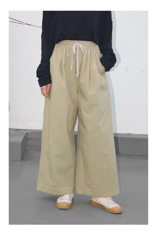 O PROJECT WASHED DENSE CLOTH EASY WIDE PANTS - KHAKI BEIGE