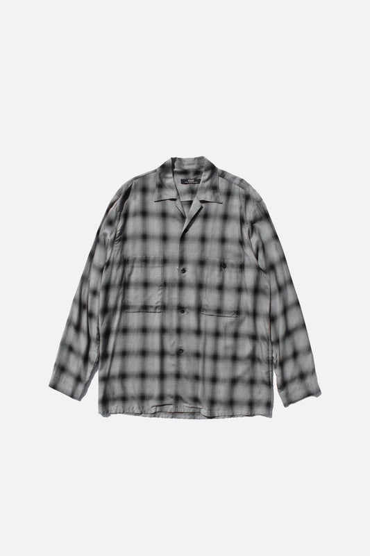 ESSAY SHADOW CHECK OPEN COLLAR SHIRT - GREY CHECK