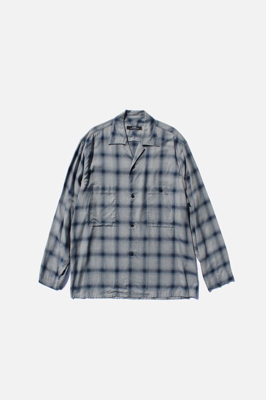 ESSAY SHADOW CHECK OPEN COLLAR SHIRT - BLUE CHECK