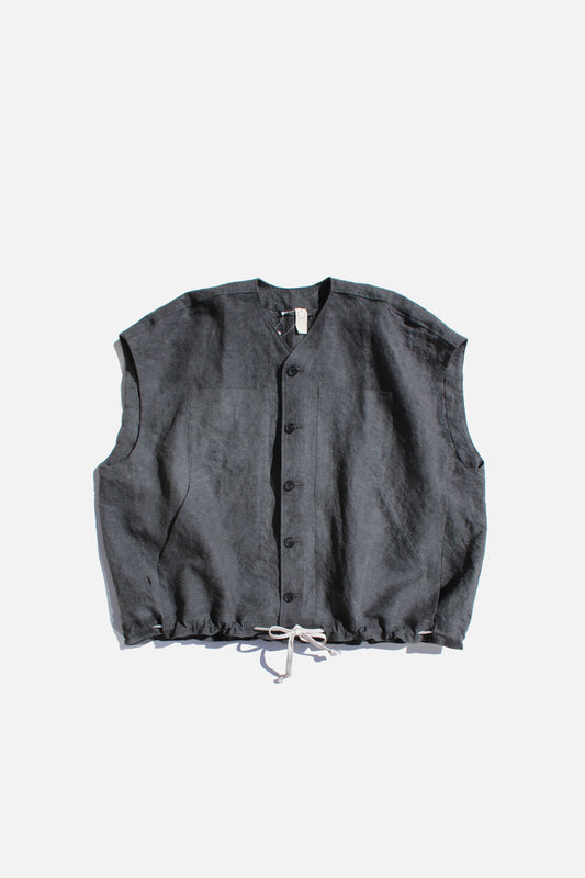 O PROJECT LINEN WASHI CLOTH BODY WARMER - DARK SUMI