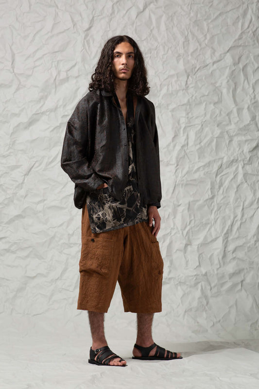 O PROJECT NAT DYED LT CANVAS CROPPED CARGO PANTS - KAKISHIBU