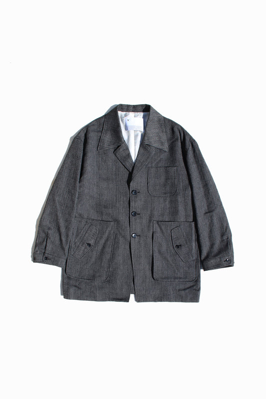 VOAAOV BISHU LINEN x POLYESTER BLENDED YARN DOBBY WEAVE JACKET - GRAY/DOBBY