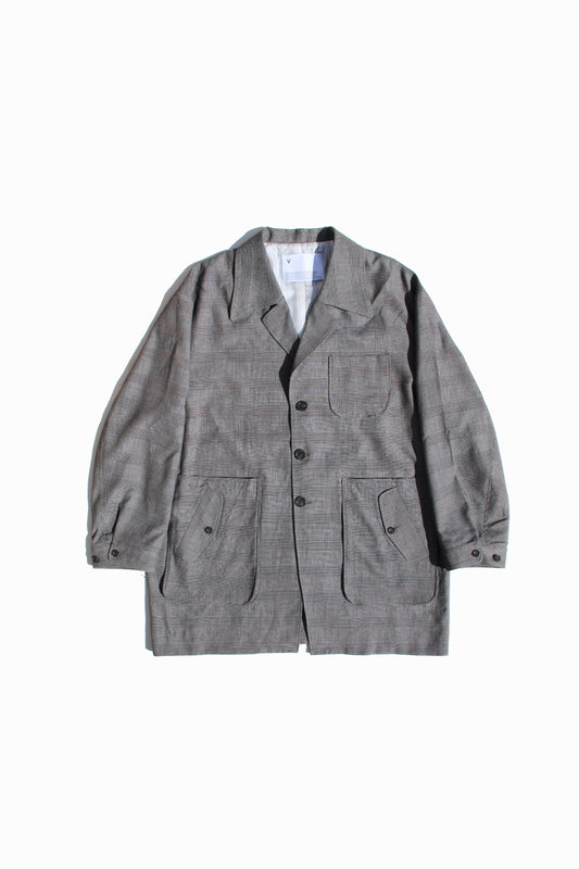 VOAAOV BISHU LINEN x POLYESTER BLENDED YARN GLENCHECK JACKET - BEIGE/CHECK
