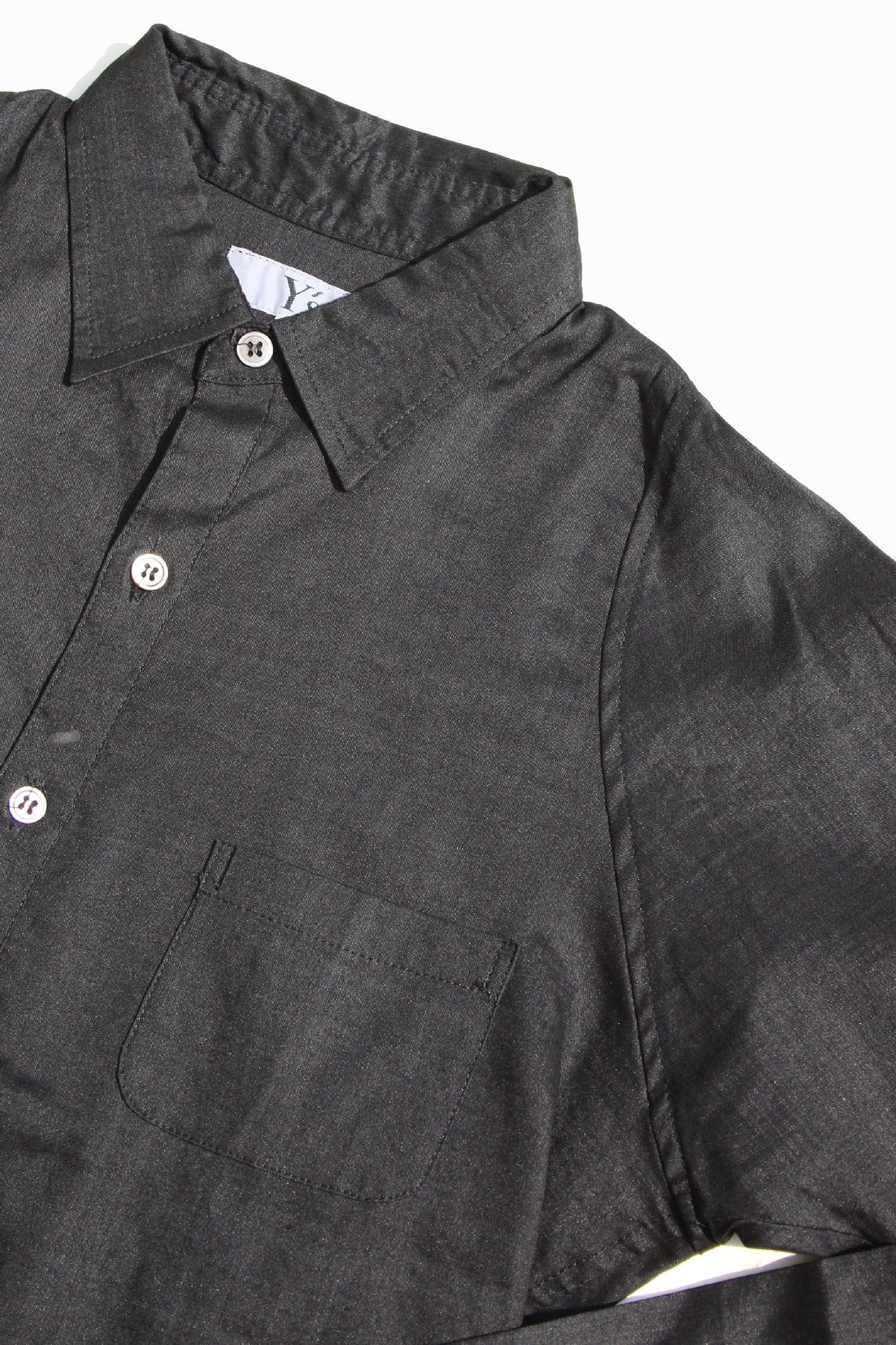 VINTAGE Y's BUTTON SLEEVE LINEN RAYON SHIRT BLACK