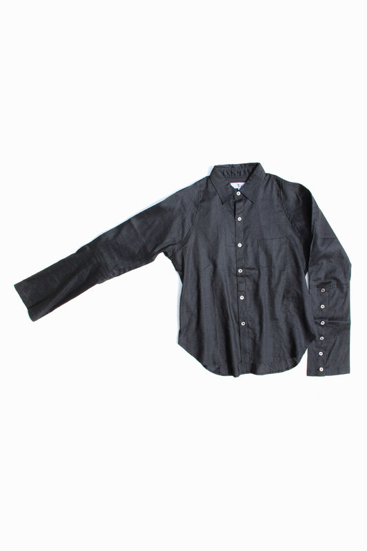 VINTAGE Y's BUTTON SLEEVE LINEN RAYON SHIRT BLACK