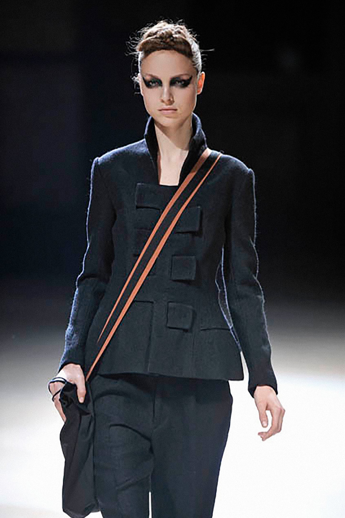 Yohji Yamamoto FEMME SNAP BUTTON WOOL SILK JACKET BLACK