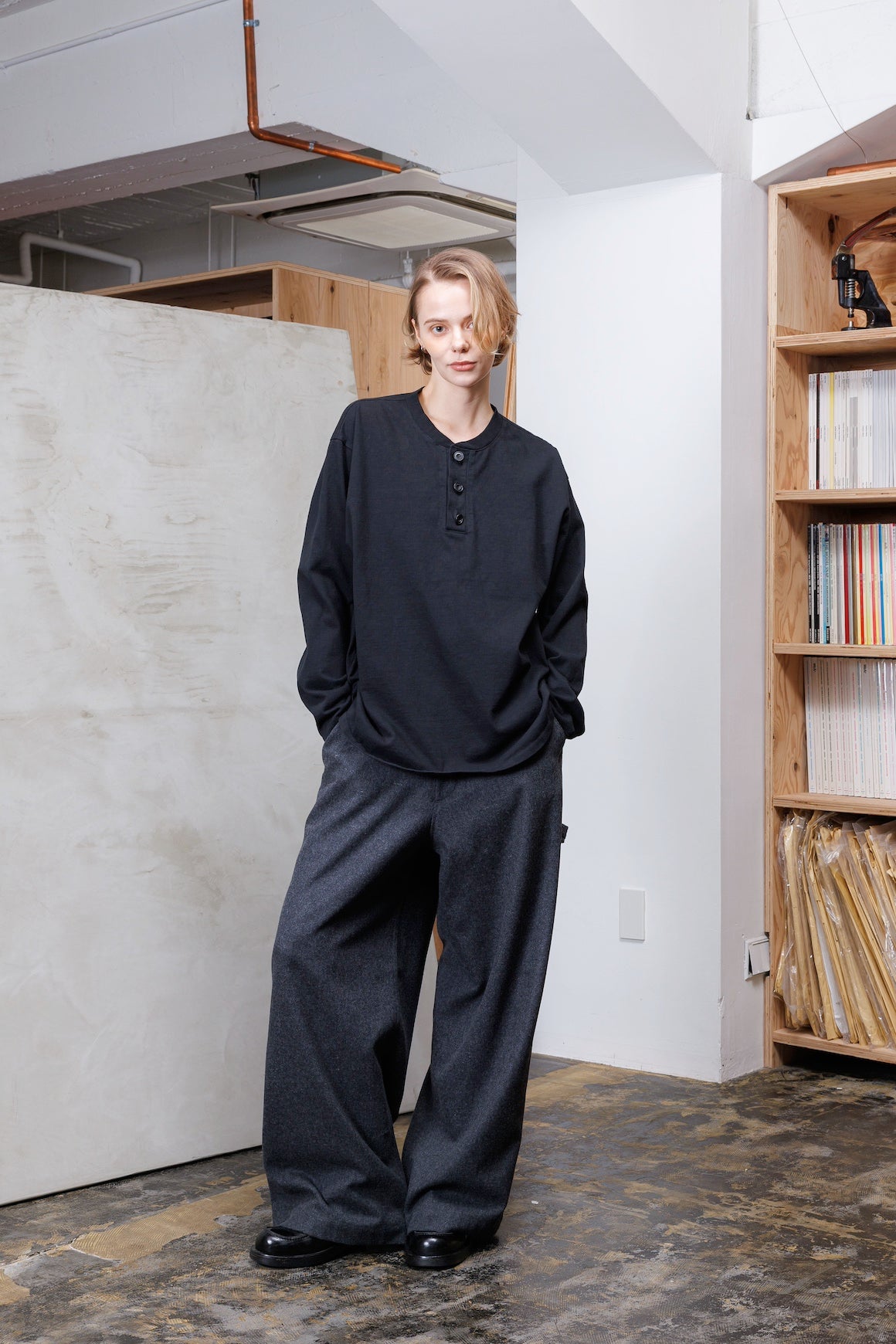 VOAAOV HEAVY JERSEY GARMENT DYE HENRY NECK PULLOVER