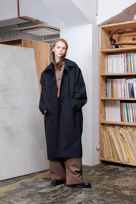 VOAAOV BISHU OLD WOOL GABARDINE COAT - BLACK