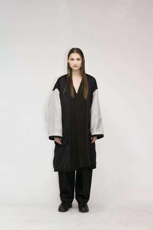 21AW, WM01-CO212011, MY BEAUTIFUL LANDLET HIGH DENSITY GABARDINE STRIPE CUPRO REVERSIBLE COAT, BLACK, my beautiful landlet (マイビューティフルランドレット) を取扱う正規通販ストアTOYASIDO。