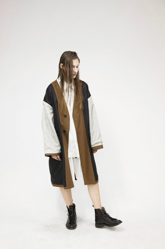 21AW, WM01-CO212011, MY BEAUTIFUL LANDLET HIGH DENSITY GABARDINE STRIPE CUPRO REVERSIBLE COAT, BROWN, my beautiful landlet (マイビューティフルランドレット) を取扱う正規通販ストアTOYASIDO。