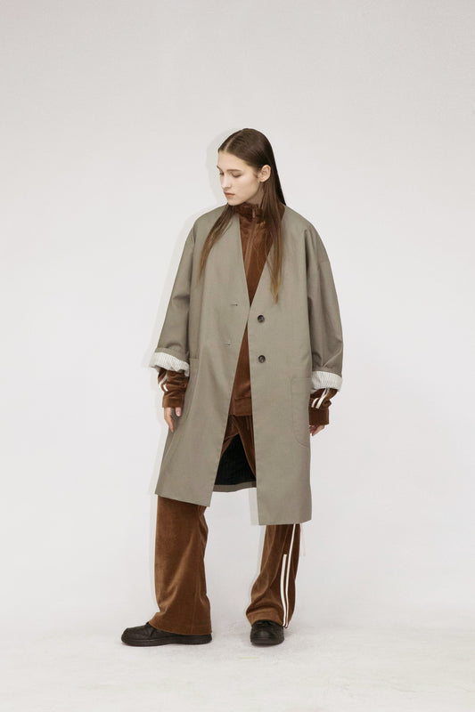 21AW, WM01-CO212011, MY BEAUTIFUL LANDLET HIGH DENSITY GABARDINE STRIPE CUPRO REVERSIBLE COAT, OLIVE, my beautiful landlet (マイビューティフルランドレット) を取扱う正規通販ストアTOYASIDO。