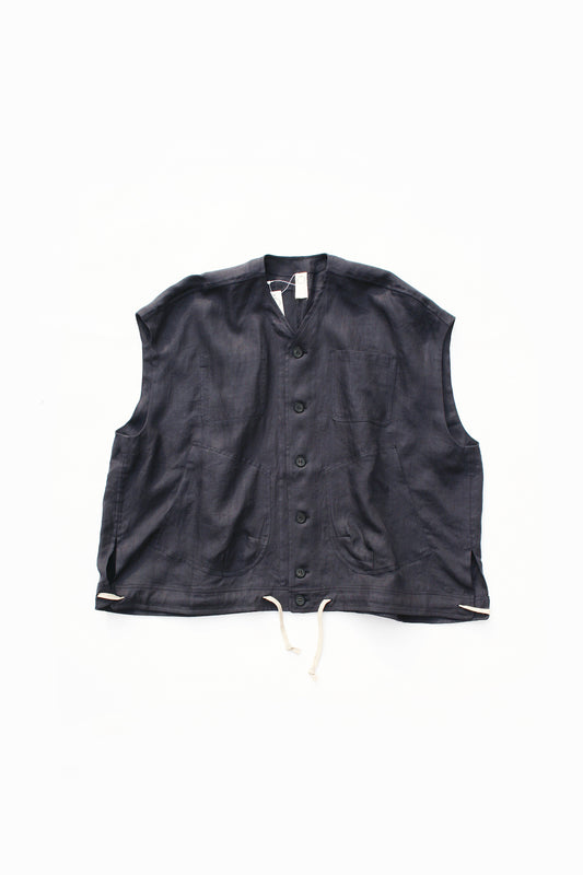O PROJECT DENSE HERRINGBONE SLEEVELESS JACKET - DARK GREY