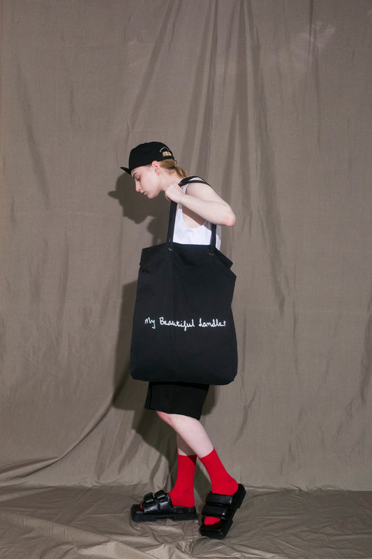 MY BEAUTIFUL LANDLET COTTON NYLON BIO PEACH TOTE BAG - BLACK