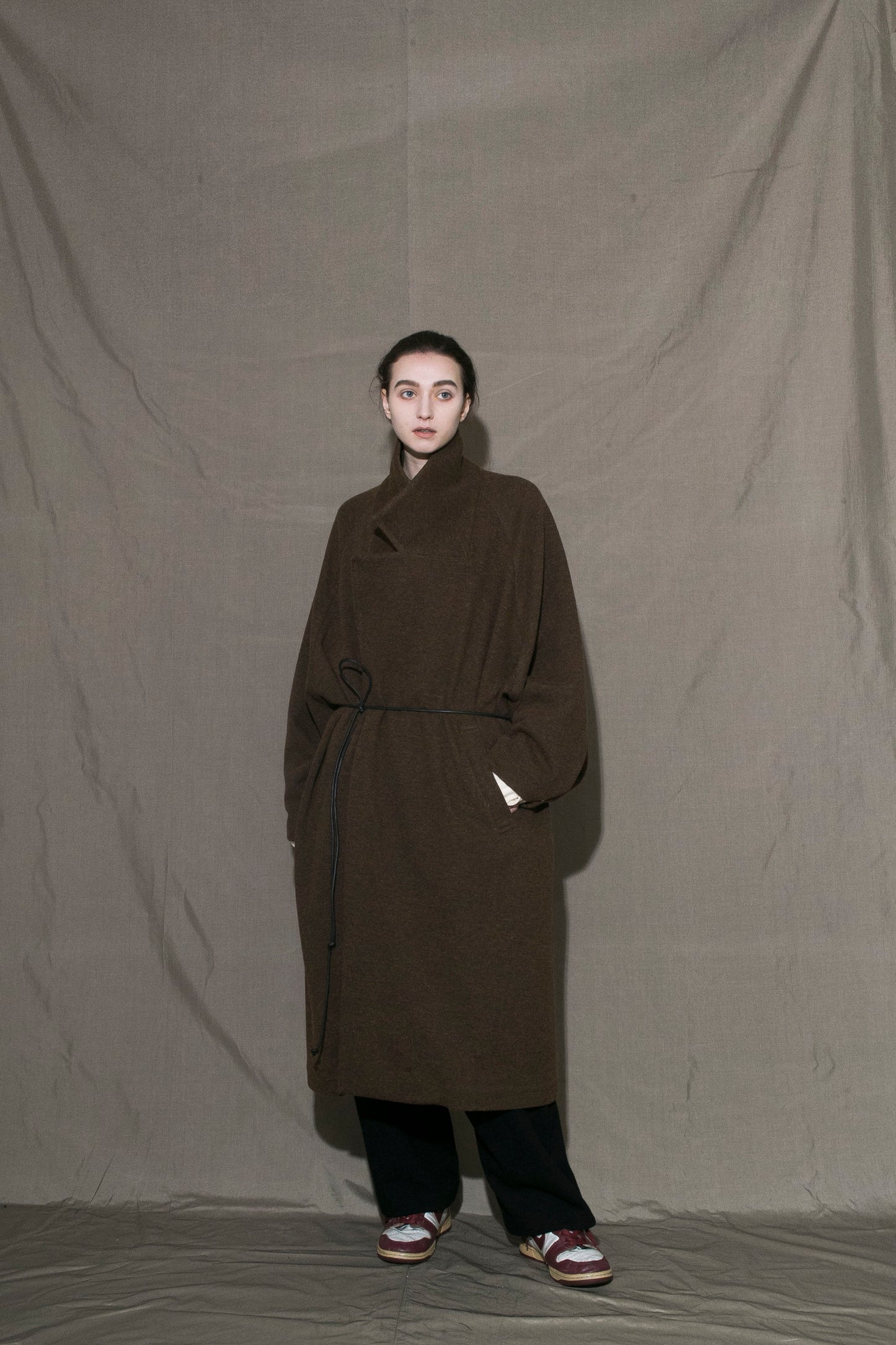 MY BEAUTIFUL LANDLET RECYCLED MELANGE WOOL KNIT LONG COAT - BROWN